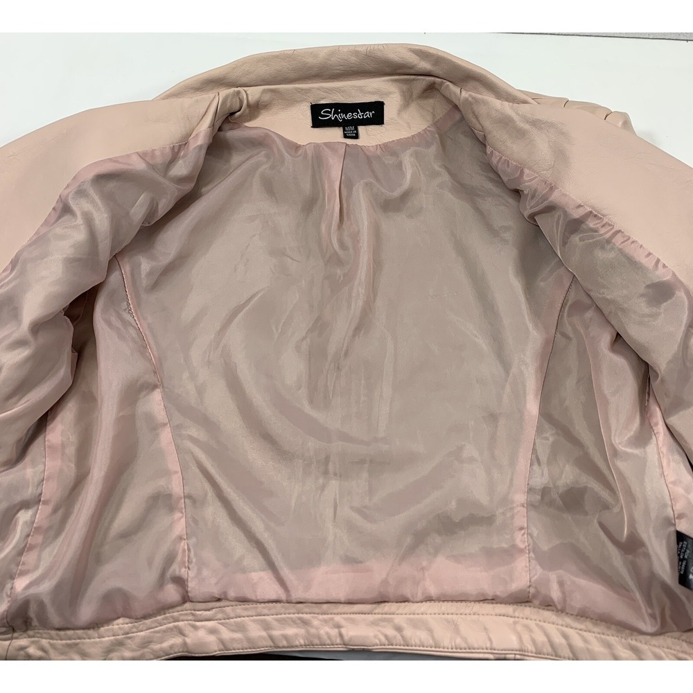 Womens Moto Jacket Size Medium Edgy Biker Pale Pink‎ Faux Leather Zip Up - Picture 4 of 10